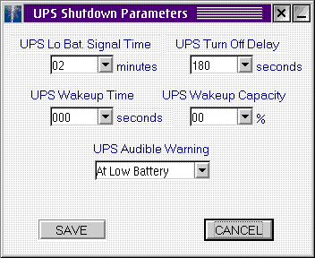 UPS Shutdown Parameters Dialog