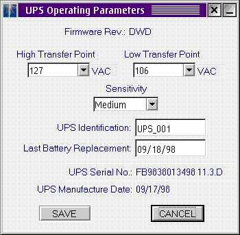UPS Operating Parameters Dialog