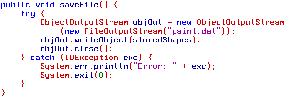 saveFile method - object stream