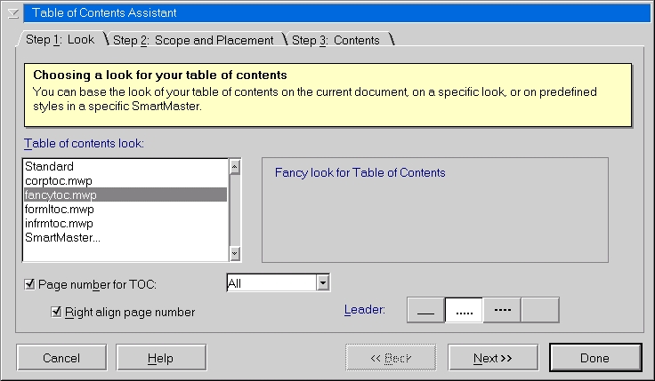 WordPro Create Table of Captions 1st step