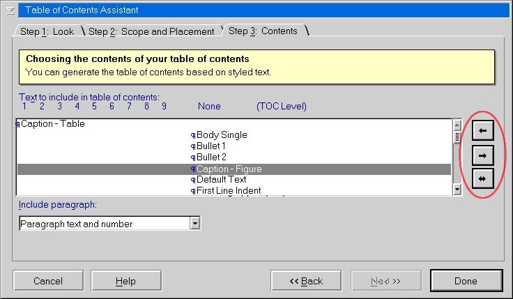 WordPro Create Table of Captions 3rd step