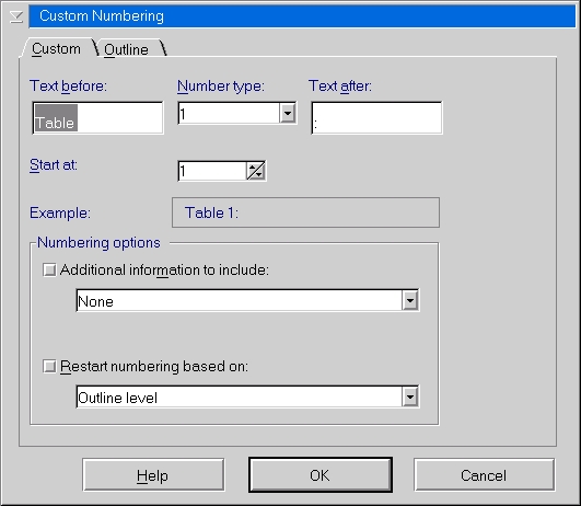 WordPro Custom Numbering