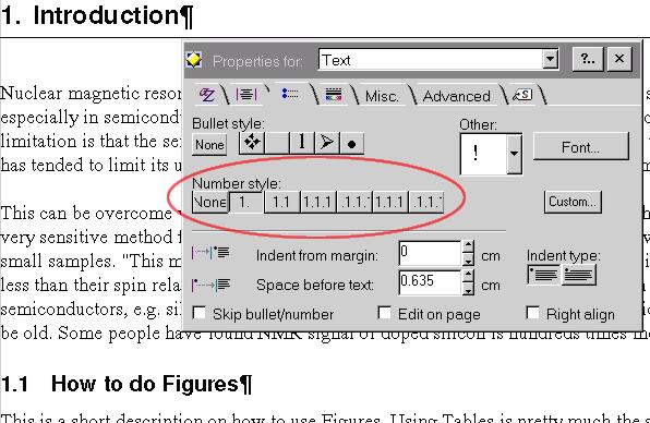 WordPro Define Numbered Headers