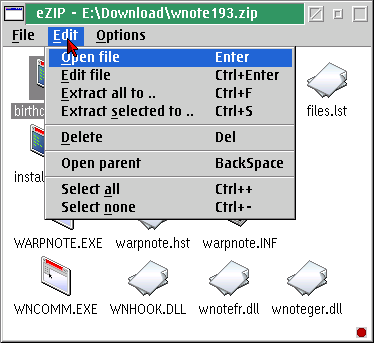 eZIP Edit Menu