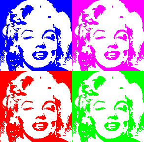 Marilyn artfully rendered in multiple colors, using the mask
