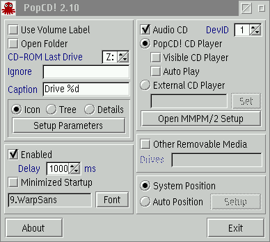 Screenshot of PopCD's configuration